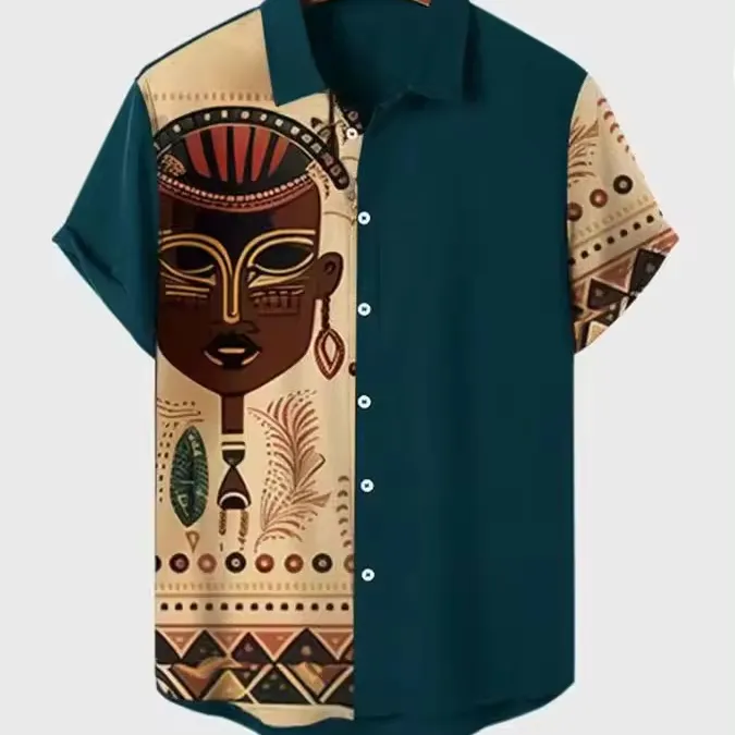 New Trendy Men's Vintage Short Sleeve 3D Printed Casual Summer Beach Vacation Hawaiian Shirt 2024
