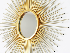 <span class=keywords><strong>Miroir</strong></span> <span class=keywords><strong>mural</strong></span> en métal doré en forme de soleil avec motif en losange, idéal pour le salon et la décoration intérieure élégante - Product Image 3