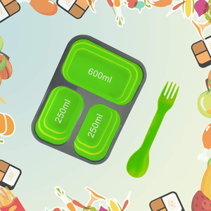 Best Portable <strong>Silicone</strong> Collapsible Kid's <strong>Lunchbox</strong> 3 Compartments American Style Great for School Model Number Baby Packaged Box - Product Image 3