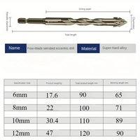Foret excentrique à 4 cannelures avec revêtement en titane et manchon denté, tige hexagonale pour percer le carrelage, le verre, la céramique, la brique, le béton et le bois