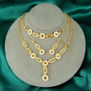 Ensemble de bijoux de mode en gros de Dubaï, plaqué or 21 carats, avec zircon italien, collier, bracelet et boucles d'oreilles pour femme, pour usage quotidien et soirées - Product Image 1