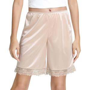 Shorts de satén personalizados para mujer con ribete de encaje, elegantes para usar bajo vestidos, pantalones cortos tipo bloomer, ropa de dormir de verano - Product Image 1