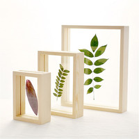 Cadre d'art de fleurs pressées en acrylique double face en bois Mini cadre photo de boîte d'ombre de fleurs séchées