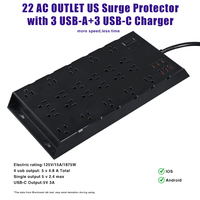 US 22 AC Strip daya Desktop industri dapat dipasang di dinding 15A soket ekstensi pelindung lonjakan 3 USB-A 3 tipe-c 1050J independen