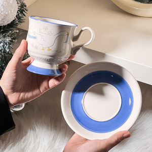 Kore tarzı sevimli karikatür estetik sevimli kuğu seramik kahve fincanı ve fincan tabağı seti öğleden sonra çay Latte kupası - Product Image 4