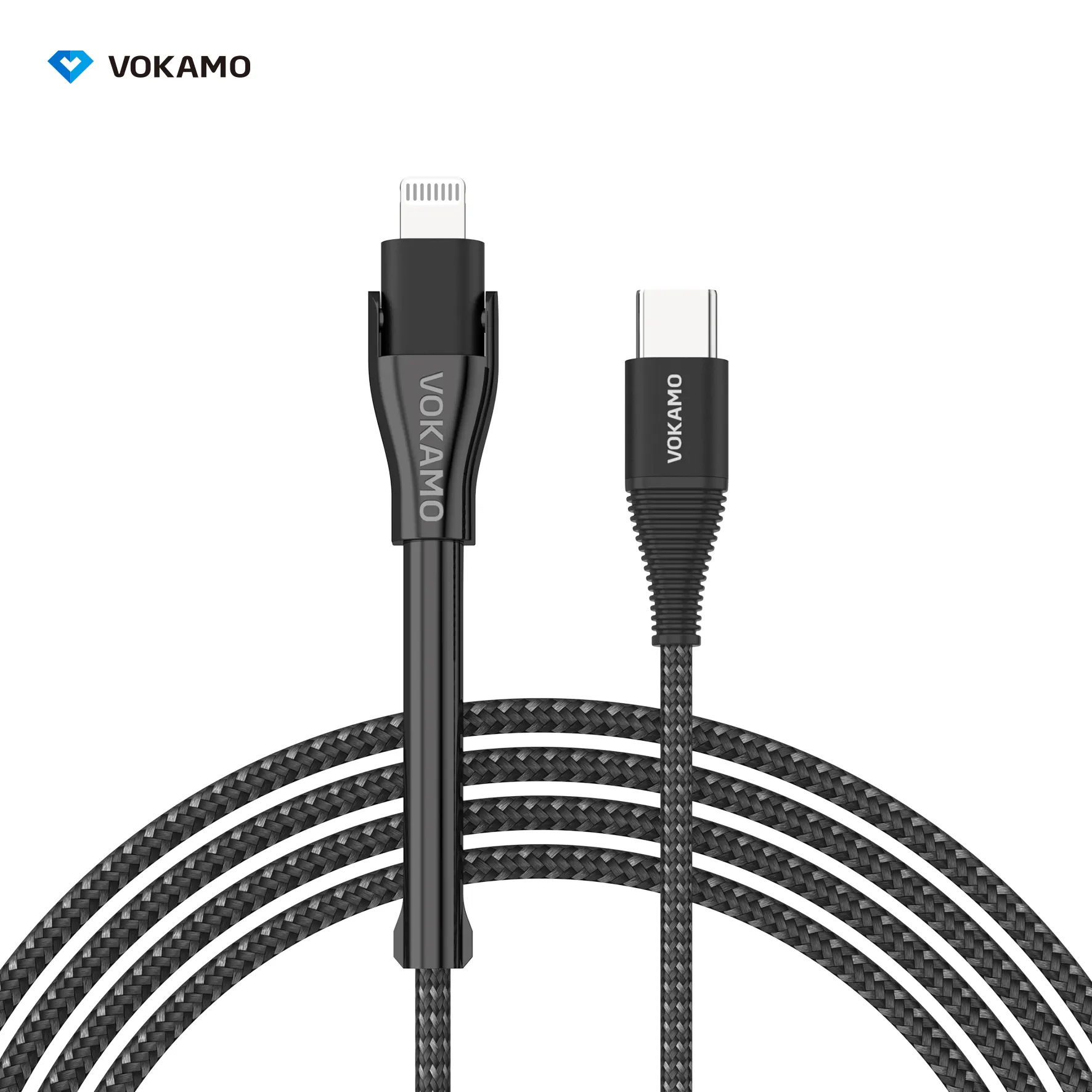 Câble de chargeur rapide à tressage en nylon noir 60W Type rapide C vers câble Icertified L(8 broches) pour IPhone, IPad, IPod