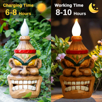 Lampe torche en résine de masque tiki à énergie solaire - Effet de flamme incandescente, parfait pour l'éclairage d'ambiance sur le patio à thème tropical