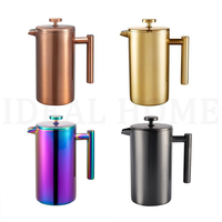 Cafetière à piston portable 1000 ml en acier inoxydable 304 à double paroi avec isolation métallique et changement de couleur progressif pour la maison