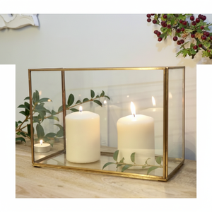 Vidrio transparente Rectángulo Huracán Candelero Marco de latón Hecho a mano Navidad Decoración para el hogar Bodas Eventos - Product Image 1