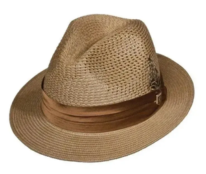Chapeau Panama Fedora en paille Toquilla équatorienne avec bande décorative, large bord, protection UV, chapeau de soleil d'été pour adulte - Product Image 3