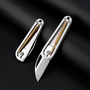 Couteau de poche pliant en acier inoxydable avec levier pendulaire et tige oscillante en laiton, <span class=keywords><strong>mini</strong></span>-couteau utilitaire porte-clés EDC - Product Image 1