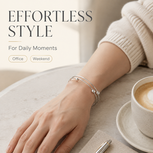 Brazalete Abierto Ajustable con Cuentas, Estilo Minimalista y Moderno, Acero Inoxidable 316L, Tono Plateado, Resistente al Deslustre, Impermeable, Apilable - Product Image 6