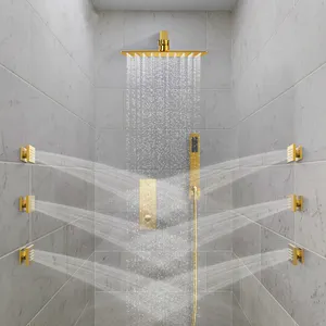 Conjunto de chuveiros China chuva escondida chuva banheiro completo montado na parede torneira de água de bronze sistema de torneira de chuveiro de banho quente