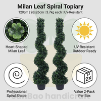 Lussuosi Alberi Artificiali di Bosso a 4 Spirali, Resistenti ai Raggi UV, Piante da Esterno in Vaso di Plastica, Set da 2 per Portico Anteriore