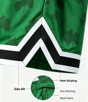 Shorts de basketball pour hommes 100 % polyester respirant à séchage rapide, imprimé trèfle, taille élastique avec cordon de serrage et bordure contrastante