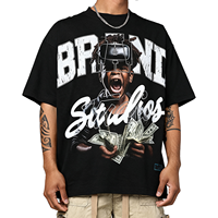 T-shirt imprimé noir surdimensionné en coton 100% pour homme, style streetwear de luxe, tricoté uni, avec logo personnalisé DTG, épaules tombantes, collection été