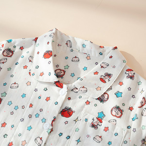 PJ-1474 Conjunto de pijama de manga larga con estampado de manzanas para mujer, ropa de casa de algodón, tela fina tejida - Product Image 3