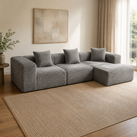 Canapé sectionnel moderne en velours côtelé en forme de L, canapé modulaire au sol sans cadre, sièges lounge tout en mousse pour salon