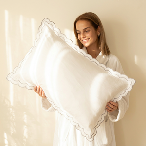 Ensemble de taies d'oreiller en coton uni 200 TC respirant avec bord festonné, style simple, pour toutes les saisons, usage domestique - Product Image 1