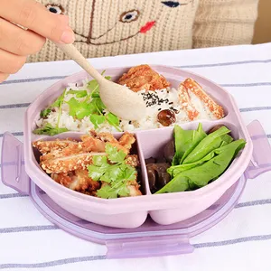 WXL570 Weizens troh Bento Box 3 Gitter mit Deckel Mikrowelle Food Box Aufbewahrung behälter Geschirr Weizen gitter Lunchbox