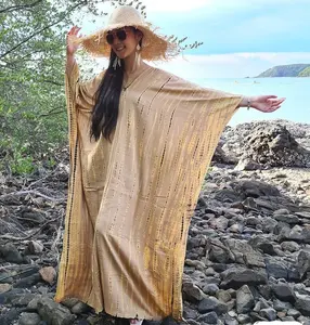 Robe de plage pour femmes, vêtements d'été, teinture en rayonne, robe Kaftan