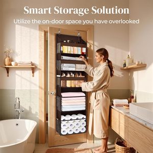 Over The Door Organizer 5 Tier Hanging <b>Storage</b> With Clear Windows <b>For</b> Bathroom <b>Kitchen</b> Closet Dark Brown - Product Image 2