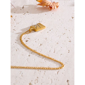 JINYOU 1096 18K chapado en oro PVD cadena Collar joyería estilo caliente con incrustaciones de Zirconia cúbica rectángulo sol patrón colgante collar - Product Image 3