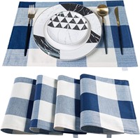 Ensemble de 4 napperons à carreaux buffle bleu blanc 13X19 pouces cuisine Table à manger tapis lin matériel Hempable résistant à la chaleur