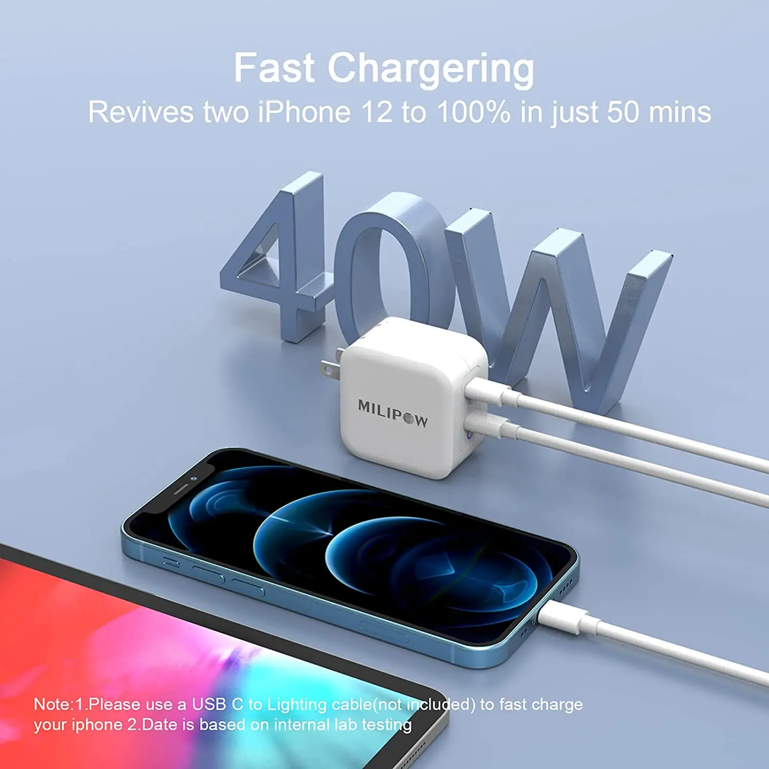 Pro Charger 40W Dual Ports PD3.0 USB Type C Fast Wall Charger Power Adapter For IPhone 12/12 Pro /12 Pro Max /12 Mini /11 Series /iPad
