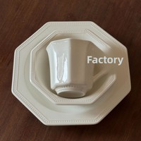 Service de table en porcelaine émaillée vintage français, assiettes, bols et tasses irréguliers, résistants au micro-ondes, style rétro, pour la maison