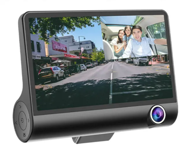 Kamera DVR Mobil, 3 Kamera Kecepatan Tinggi 4 Inci IPS Dash Cam Tiga Arah Full HD 1080P Mengemudi DVRs Lensa Ganda Perekam Khusus untuk Perjalanan