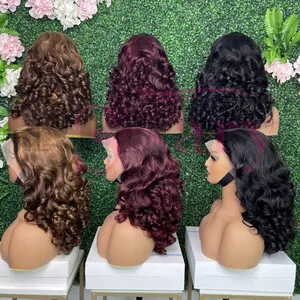 12A Grade Super Double Dessiné Perruques de Cheveux Humains Bruts Funmi Bouncy Curl 13x4 Dentelle Frontale Perruques de Cheveux Vietnamiens pour les Femmes Noires