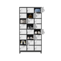 Armoire de rangement métallique multi-cellules grande capacité à 24 portes, cadre noir, portes blanches, revêtement poudré, pour personnel, salle de sport, atelier, dortoir