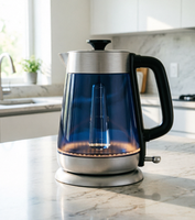 Bouilloire électrique sans fil vintage en plastique de 1,7 L, 1000-1800 W, base rotative à 360°, arrêt automatique, emballage ultra compact, vente en gros
