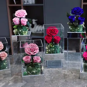 नया डिज़ाइन ब्लैक हार्ट शेप बॉक्स थोक कृत्रिम शाश्वत फूल संरक्षित गुलाब बैले शैली गुलदस्ता