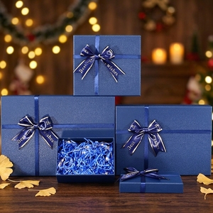 Boîte cadeau rigide bleu marine avec ruban bleu or, boîte d'emballage de luxe en carton pour mariage, anniversaire, cadeau de la Saint-Valentin - Product Image 5