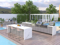 2025 Dorene RTA Vente en gros BBQ Island Cuisine extérieure avec plaque chauffante Brûleur latéral Évier et robinet Cascade Design Comptoir en pierre