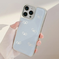 Coque de téléphone avec nœud papillon bleu doré pour Iphone16 16Pm16Pro 16Plus 15 15Pm 15Pro 14Pm 14Pro 14 13 13Pm 13Pro 12 12Pm coque époxy