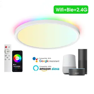 Luzes domésticas inteligentes Ultra Slim Tuya WiFi ZigBee Luz de teto RGB + CCT RGBIC Tuya App Google ou Alexa Assistant luz de controle led