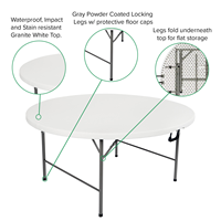 4/5/6ft 120/150/180cm HDPE Runder Tisch für Camping, Partys, Essen, Bankette, Picknicks, Klappbar mit Griff, Faltbarer Plastiktisch
