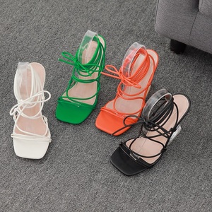 Sandalias de tacón alto con punta cuadrada y correa, estilo romano, con tacón de cristal de forma especial, estilo europeo y americano, novedad 2025, superventas - Product Image 2