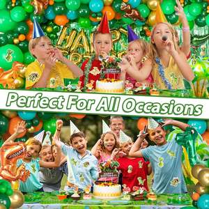 อุปกรณ์จัดงานวันเกิดธีมไดโนเสาร์สำหรับเด็ก ประกอบด้วยลูกโป่งฟอยล์รูปไดโนเสาร์ ป้ายสุขสันต์วันเกิด ที่ปัก<span class=keywords><strong>เค้ก</strong></span> จาน ผ้าเช็ดปาก ผ้าม่าน - Product Image 2