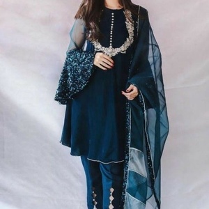 Veste Kurta tendance à manches longues, robe pantalon élégante, tenue de soirée avec des applications, mariage, 2021 - Product Image 1