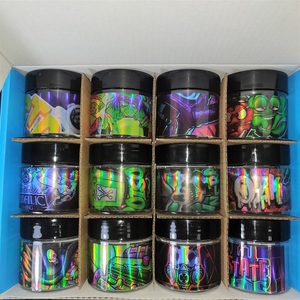 Custom Print stickers 2oz 3oz 4oz Child Proof stash Jar hemp Flower Container Child Resistant Cap Herbs round pet Jar