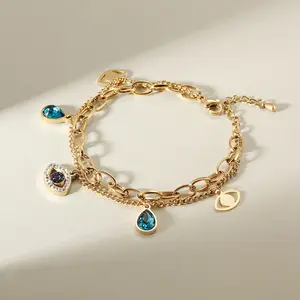 Bracelet multicolore en acier inoxydable, bijou de charme du mauvais œil, couleur or 14k, tendance, nouvelle collection