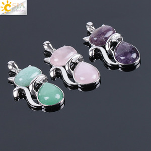 <span class=keywords><strong>CSJA</strong></span> Bijoux Fantaisie Pendentif en Pierre Naturelle de Guérison Reiki, Améthyste Quartz Rose Chat Animal Cristal Charm pour Femme F072 - Product Image 2
