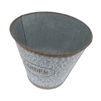 Pot de fleurs vintage en fer galvanisé moucheté, seau en métal avec lettres GARDEN en relief, pot en étain conique blanc vieilli