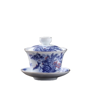 Juego de Té de Cerámica Azul y Blanca de 160 ml, Sancai <span class=keywords><strong>Gai</strong></span> Wan, Taza de Té Kongfu, Taza de Té China Jing Cha Wan - Product Image 2