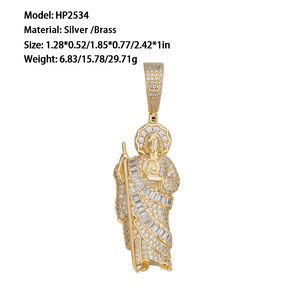 จี้พระนักบุญยูดา ดีไซน์สวยสะดุดตา สไตล์ฮิปฮอป หรูหราสำหรับผู้ชาย ชุบทองคำแท้ 14K ประดับเพชรซิคอนเกรด 5A บนตัวเรือนทองเหลือง - Product Image 2