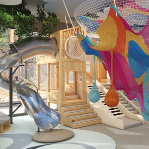 Aire de jeux intérieure en bois personnalisée pour enfants, maison dans les arbres avec toboggans pour les zones de jeux commerciales - Product Image 2
